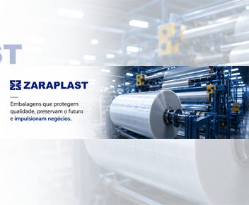 Banner da Zaraplast com linha de produção de embalagens